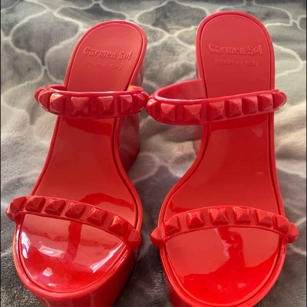 Carmen Sol Wedges - Red - size 7